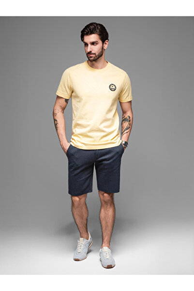 OMBRE Casual men's SLIM FIT jacquard knit shorts - navy blue V1 OM-SRCS-0168 S