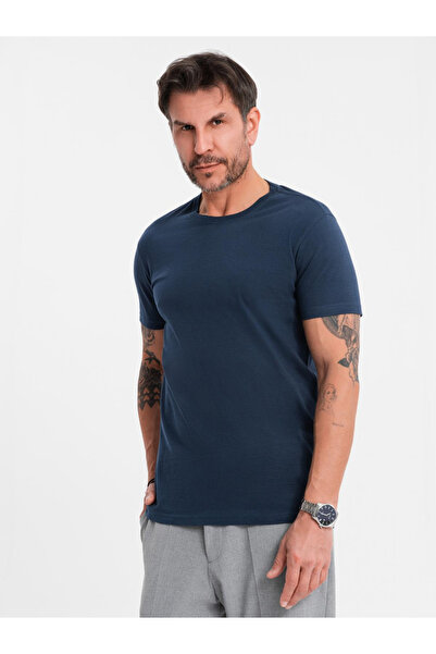 OMBRE Pánské bavlněné tričko klasické BASIC - tmavě modré V2 OM-TSBS-0236 M
