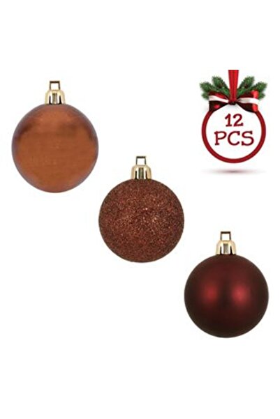 Jumbo Set globuri de Crăciun cu sclipici mat, maro, bronz, Ø7 cm - 12 bucăți