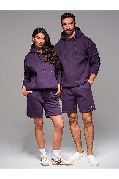 OMBRE UNISEX sweatshirt set for couples hoodie + athleisure style shorts - purple V13 Z110