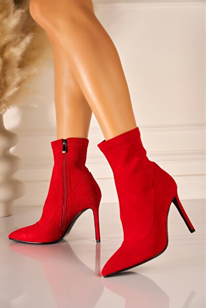 Joana Elegant Red Suede Women's Ankle Boots Zaraya