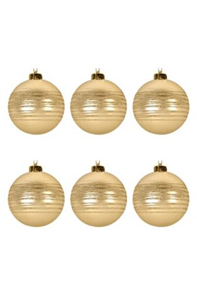 Silver Star Set of Christmas Baubles Gold Matte Glitter Ø8 cm - 6 pcs