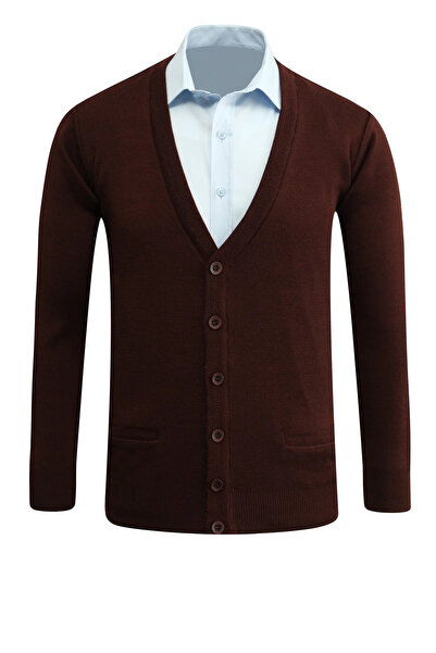 Çizgi Triko Men's Buttoned Cardigan with Pockets Solid Color Steel Knit Classic Fit - 5200m