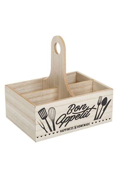 SHOPIENS Cutie organizator de bucătărie din lemn cu 4 compartimente „Bon Appe...