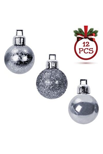 Jumbo Set Globuri de Crăciun Argintii Mate cu Sclipici Ø7 cm - 12 buc