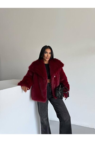 KİLSBUTİK Comfortable Fit Shawl Collar Faux Fur Coat