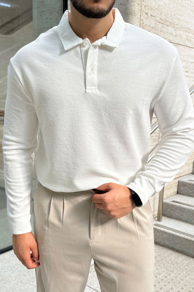 Livio Ferri Pánské tričko Cali Regular Fit Polo s dlouhým rukávem a límečkem