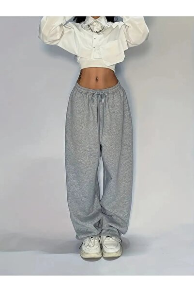RİNNEAS Γυναικείο γκρι παντελόνι μεγάλου μεγέθους, φαρδιά γραμμή, άνετο ύφασμ...