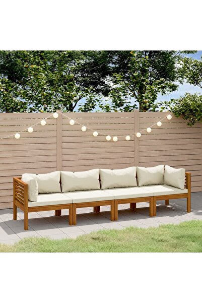 vidaxl 4-Seater Garden Sofa with Cream Cushion Solid Acacia Wood