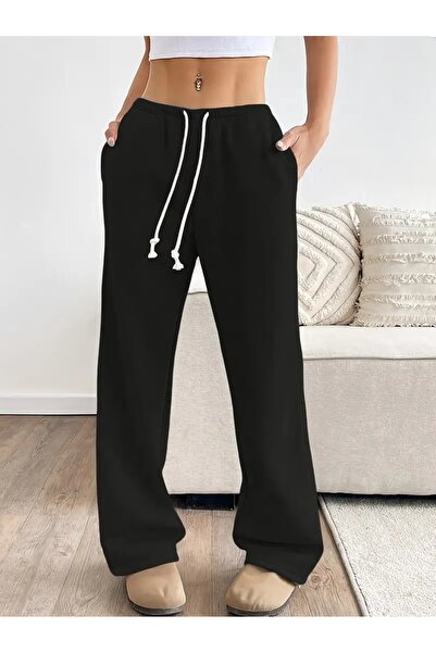 RİNNEAS Γυναικείο μαύρο παντελόνι μεγάλου μεγέθους φαρδύ φαρδύ παντελόνι SIX ...