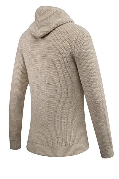 Çizgi Triko Чоловічий светр з капюшоном на блискавці, трикотажний, з кишенями, класичний крій - 5249K