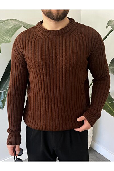 HAWKKİNG Ανδρικό πλεκτό πουλόβερ με λαιμόκοψη με ραβδώσεις