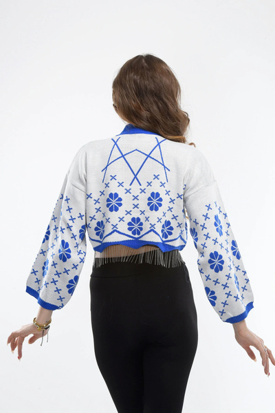 H&E LUXURY DESIGN Pulover crop tricotat cu model floral pentru femei