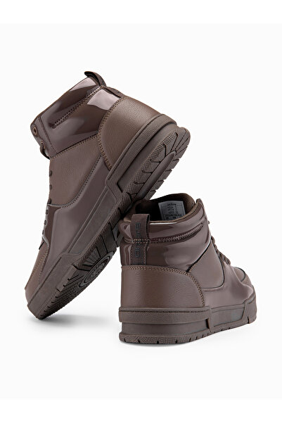 OMBRE Pánské kotníkové tenisky s lesklými prvky - tmavě hnědé V3 OM-FOSH-0178 45