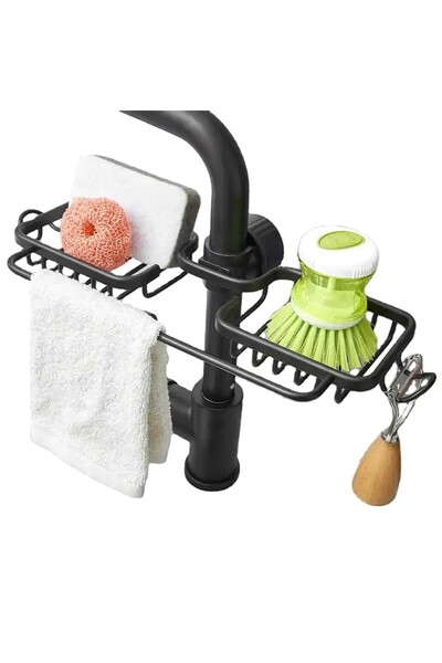 Aptel Organizator pentru chiuveta, fixare pe robinet, otel inoxidabil, negru,...