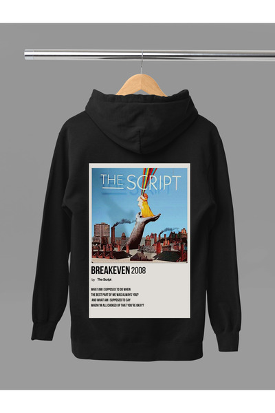 MAGORS Hanorac rock cu glugă, cu mânecă lungă, din bumbac, cu imprimeu cu scr...