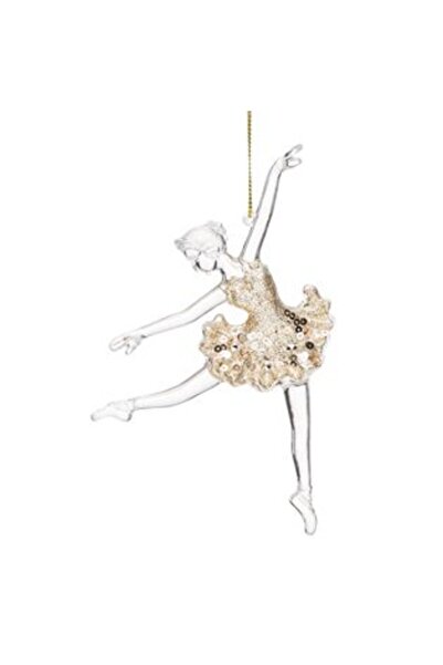 Jumbo Ornament de brad de Crăciun balerină transparentă bej cu sclipici 14 cm