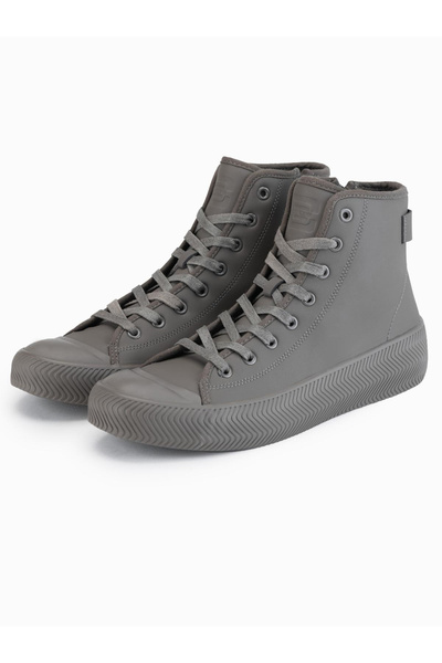 OMBRE Men's high top sneakers with zipper for easy donning - dark beige V3 OM-FOTH-0184 40