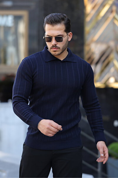 BY İMPALA MODA سترة تريكو سميكة بياقة بولو للرجال