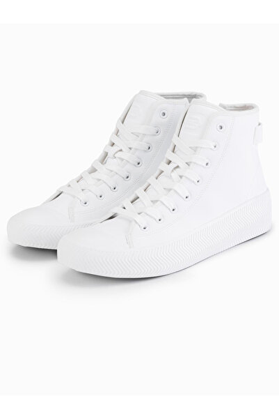 OMBRE Men's high-top sneakers with zipper for easy on - white V2 OM-FOTH-0184 42