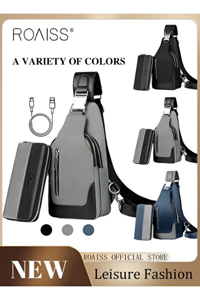 ROAISS 2 Piece Waterproof Chest Bag and Fashion Long Wallet Set Crossbody Sho...