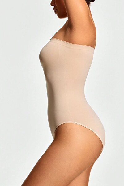 MİSTİRİK Fossini Model Tightening Knitted Fabric Snap Fastener Strapless Corset Skin Color