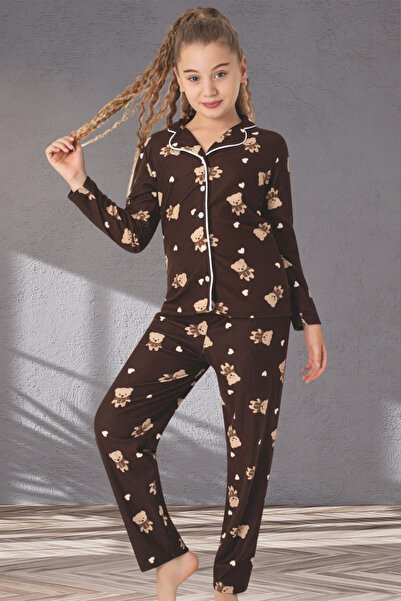Zekalya Комплект за майка и дъщеря (продават се отделно) Комплект кафява пижама с якичка с мечешки мотив
