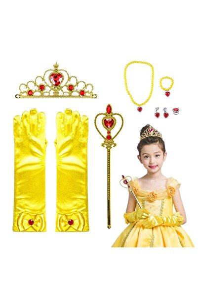 Other Set costum Prințesa Belle în aur galben: coroană, sceptru, mănuși, 7 piese