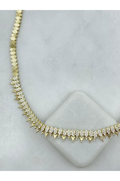 Seda Bijuteri Altın Kaplama Kristal Taşlı Tasarım Kolye Gold