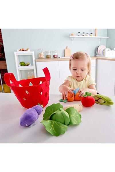 Hape Toddler Vegetable Basket | Soft Vegetable Shopping Basket, Toy Grocery Food Playset Includes Ca
