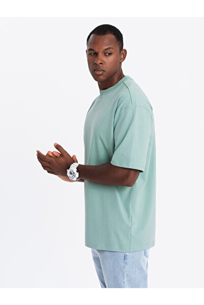 OMBRE Men's LOOSE FIT cotton t-shirt with round neckline - mint V6 OM-TSBC-0234 XL