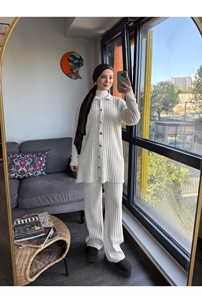 MODA Κομψό πλεκτό σετ με διπλό θυμιαματικό καλύμματος με πλήρη κορδόνια - Πέτρα