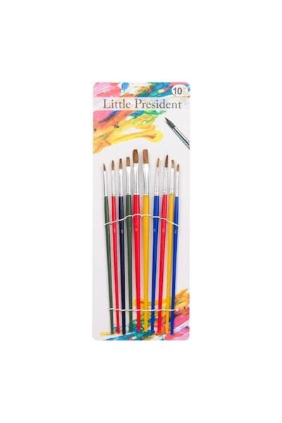 SHOPIENS Комплект от 10 четки за рисуване с плосък връх, косъмчета и многоцве...