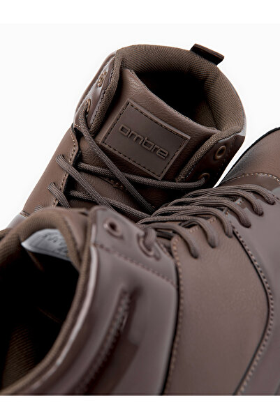 OMBRE Pánské kotníkové tenisky s lesklými prvky - tmavě hnědé V3 OM-FOSH-0178 45