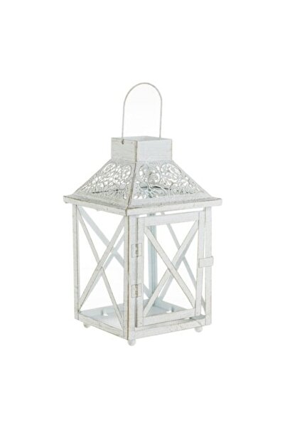 SHOPIENS Felinar Decorativ Suspendabil Metalic Alb Auriu Brushed cu Model Perforat si Sticla 16x16x29cm