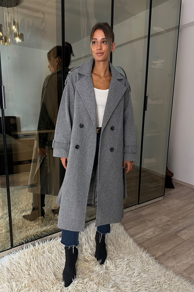 NET OF NOT معطف نسائي مبطن بحزام رمادي للموسم الجديد، جودة ممتازة، تصميم مريح