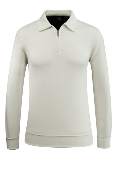 Çizgi Triko Мъжка поло блуза с цип и качулка, едноцветна, класическа кройка - 5230F