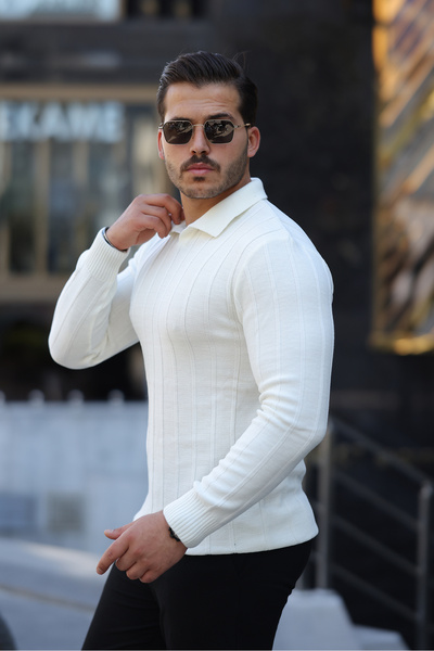 BY İMPALA MODA Men's Polo Neck Thick Ribbed Knit Sweater