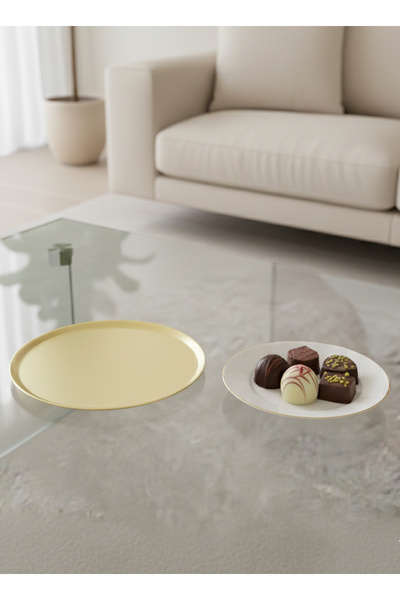 LUKREA Brass Handmade Presentation Tray Flat Round Serving Tray 11 cm London Small Size