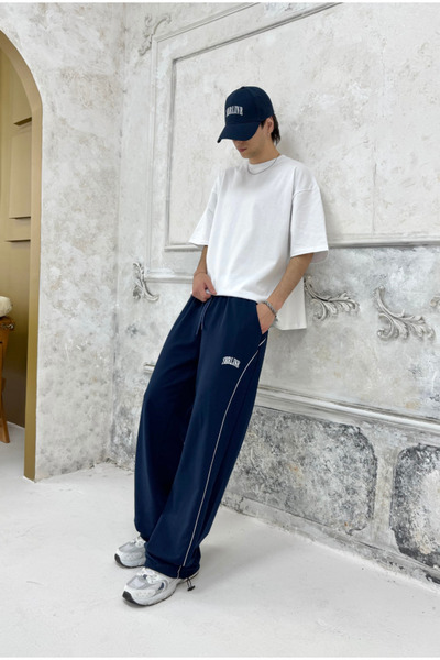 serline Yazlık-Serline Nakış Çizgili Stoper Paça Eşofman