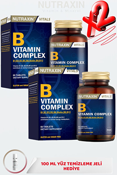 Nutraxin B Vitamin Complex 60 Tablet B1, B2, B3, B5,B6,B12 10 farklı B vitamini içerir ( X2 ) + JEL HEDİYE X1