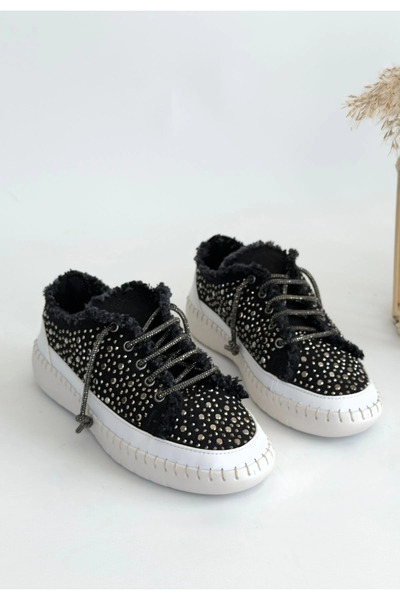 Genel Markalar Guji Siyah Kot Bağcıklı Spor Ayakkabı