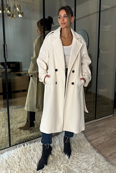 NET OF NOT Ekru Kuşaklı Yeni Sezon Astarlı Premium Kalite Rahat Kalıp Kadın K...