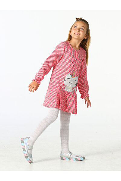 Casabony Uni-Cat Plaid Ruffle Red Girl Dress Size: 6 Years