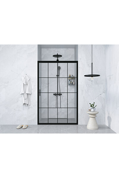 PointPro Duşakabin 123 Cm 1 Sabit 1 Sürgü iki Duvar Arası Siyah Profil 6mm Ka...