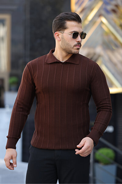 BY İMPALA MODA سترة تريكو سميكة بياقة بولو للرجال