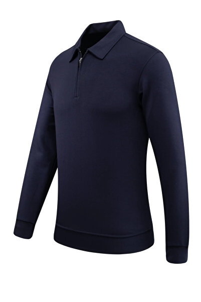 Çizgi Triko Чоловічий поло з коміром на блискавці, однотонний, класичний крій - 5230F