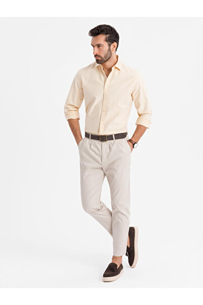 OMBRE Cămașă oxford bărbătească din bumbac pastel - galben strălucitor V3 OM-SHOS-0183 M