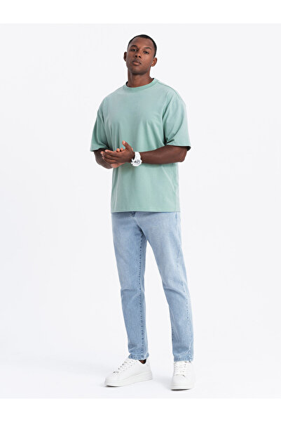 OMBRE Men's LOOSE FIT cotton t-shirt with round neckline - mint V6 OM-TSBC-0234 XL