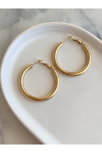 H&T acsessories أقراط دائرية ذهبية من الفولاذ المقاوم للصدأ عالي الجودة 316L